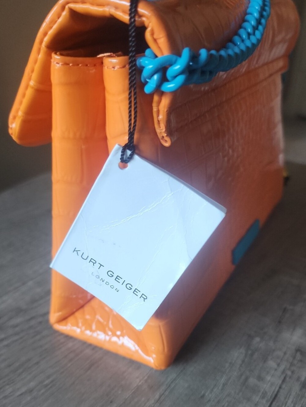 Kurt Geiger Orange Croc-Embossed Shoulder Bag with Pink Emblem - Picture 11 of 13